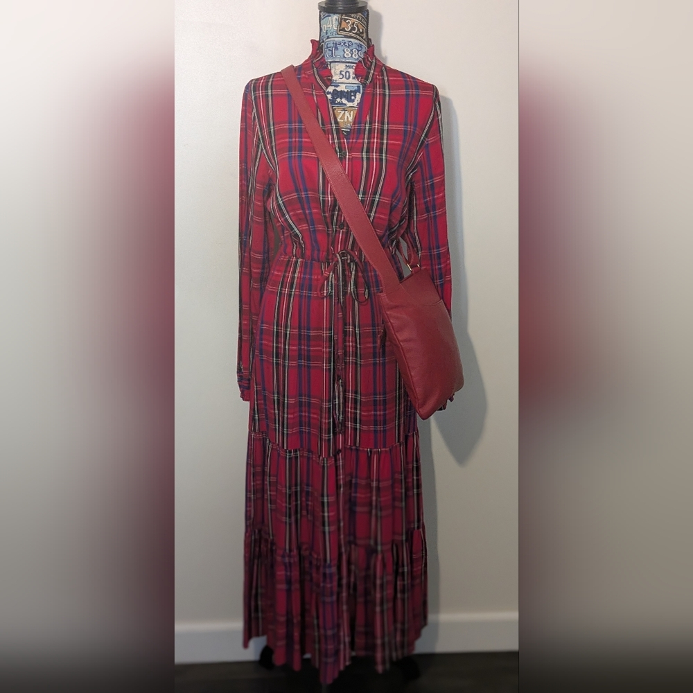 CHAPS NWT Tartan Plaid Drawstring Waist Maxi Dress - Picture 7 of 16